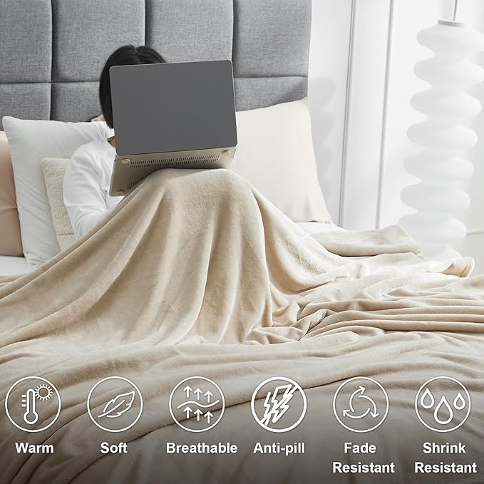 Hansleep Fleece Taupe Throw XL Blanket, Super Soft Flannel Fuzzy Plush Cozy Blanket for All Seasons, Taupe, Throw XL 50x70 Inches