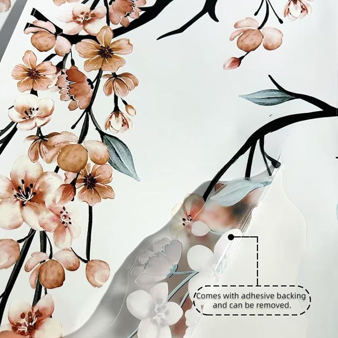 Large Cherry Blossom Tree Wall Stickers,4 Sheets Spring Light Pink Flower Bird Wall Decals Peel and Stick Waterproof Wall Murals Decor for Living Room Bedroom (Light Pink, 11.8*35.4inch)