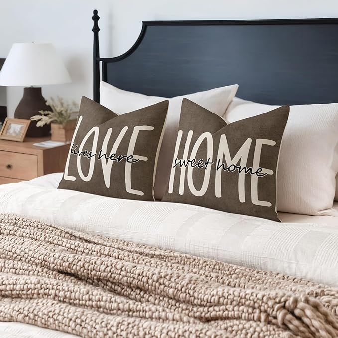 YCOLL Farmhouse Pillow Covers 18x18 Set of 4 Throw Pillow Covers Rustic Linen Decorative Pillows Square Cushion Covers for Couch Sofa Bedroom Home Decor
