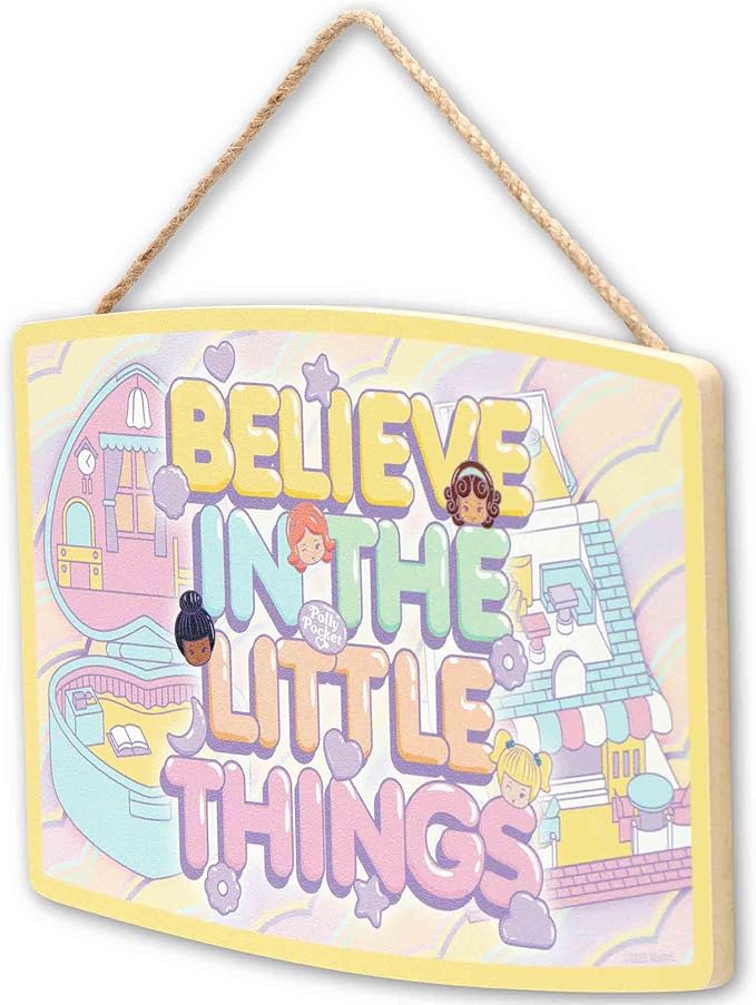 Mattel Polly Pocket Believe in the Little Things Hanging Wood Wall Decor - Adorable Polly Pocket Sign for Home