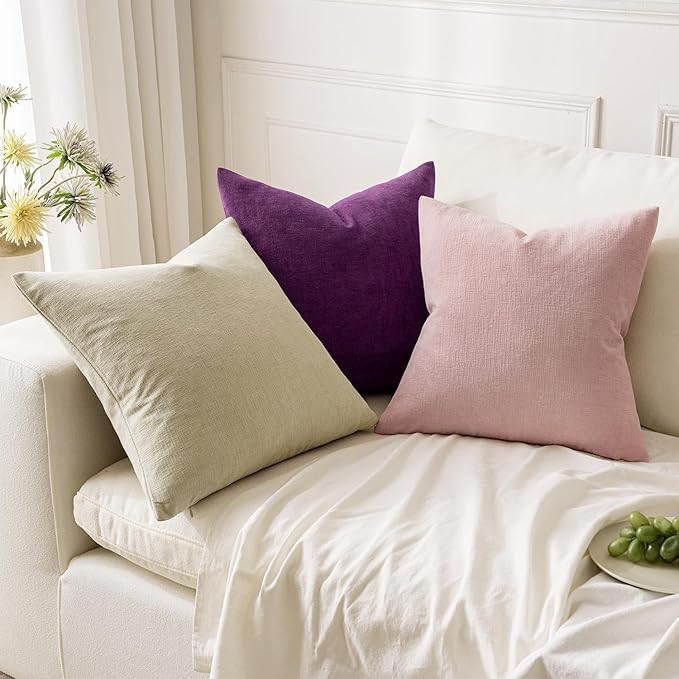 MIULEE Ivory Couch Pillow Covers 18x18 Inch, Set of 2 Soft Chenille Decorative Square Throw Pillow Covers Farmhouse for Sofa Living Room Bed