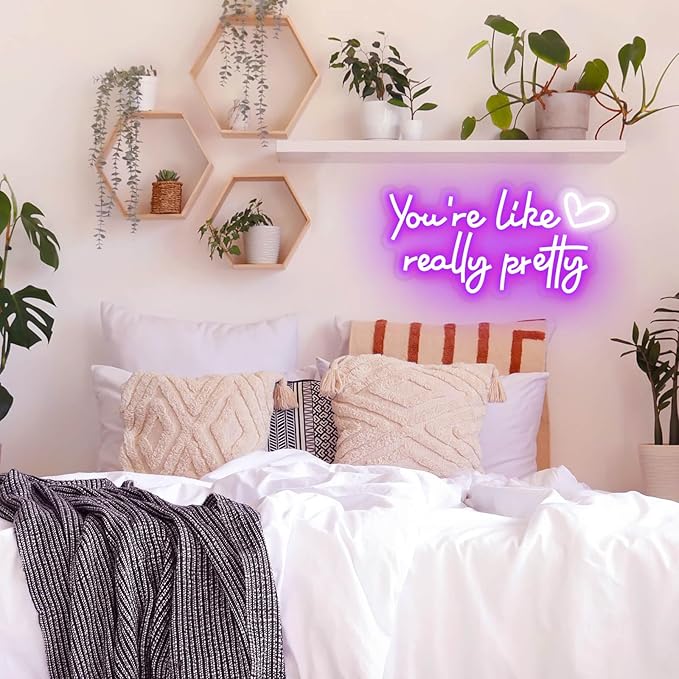 You're Like Really Pretty Neon Sign Wall Decor for Bedroom/Girls Room/Salon/Party/Present - 16"x8" Purple Your Like Really Pretty LED Sign Light for Women, Heart Design & 100,000H Lifespan