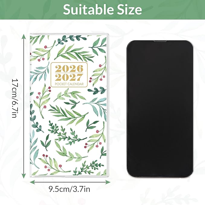 Pocket Calendar 2026-2027, Green Monthly Planner 2026-2027 - 3.7" x 6.7" - Runs from January 2026 Until December 2027, 2026 Pocket Calendar with PVC Cover for Organizing & Planning