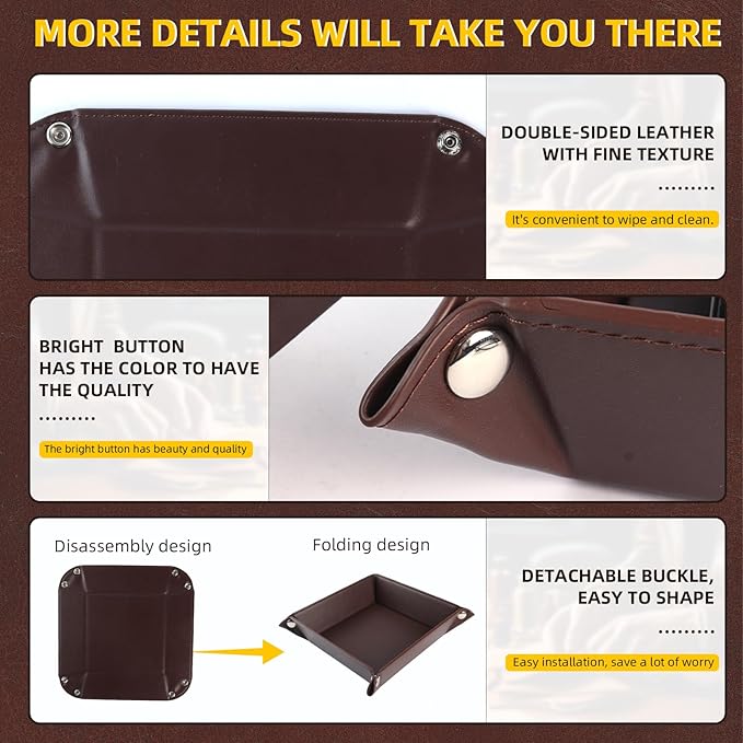 Valet Tray for Men Women 2 Pack - PU Leather Travel Catchall Tray Organizer - Desk Bedside Nightstand Storage Box for Jewelry Key Phone Remote Controller Wallet Watch Glasses Readers -Square