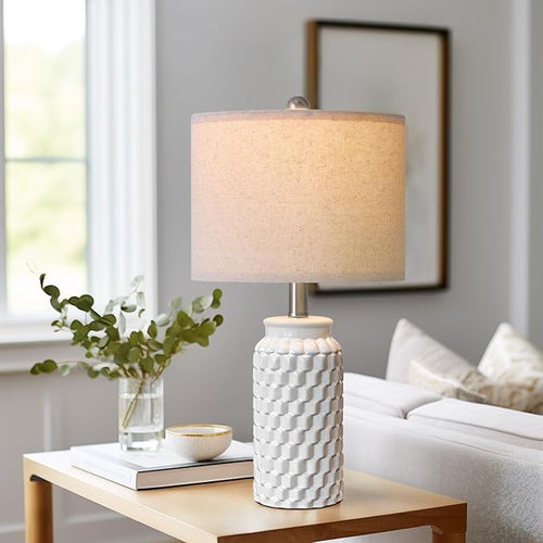20.5" Small Bedside Lamps Set of 2 with 5FT Cord, White Ceramic Modern Farmhouse Table Lamps for Nightstand, Living Room, Bedroom, 3D Honeycomb Stylish End Table Lamps(Bulb Not Included)