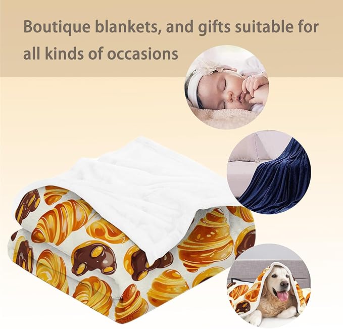 Croissant Blanket | Soft Warm Fuzzy Lightweight Flannel Throw Blanket Perfect for Couch, Bed, Travel & Outdoor Use, Cozy Blankets for Adults Kids 50×40 in