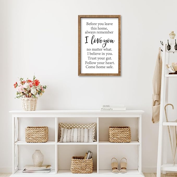Before You Leave This Home Sign Wall Art Decor 16x11 Inch Rustic Farmhouse Living Room I Love You Inspirational Family Wood Framed Sign Entryway Motivationa And Romantic Wall Hang (Wood)