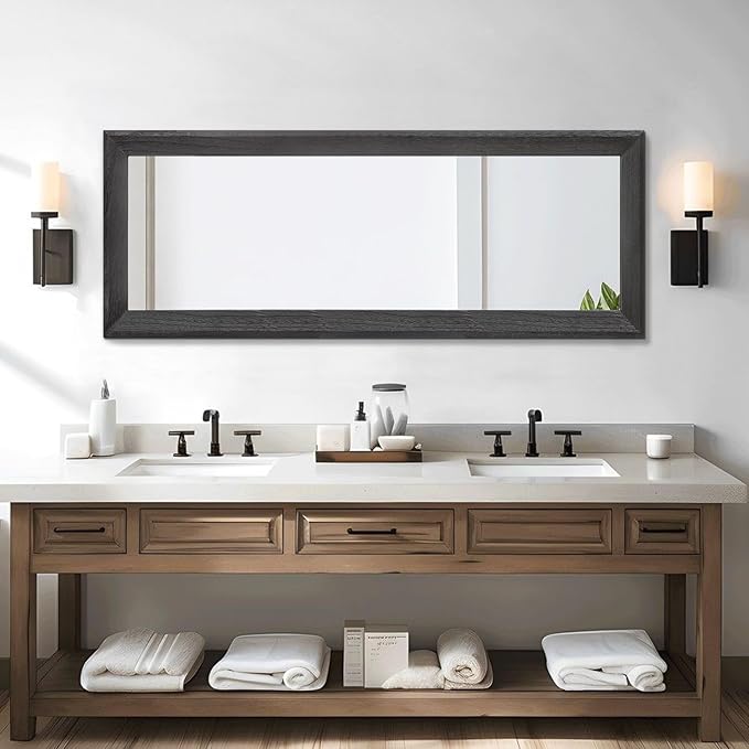 AAZZKANG Full Length Mirror with Wood Framed Modern Large Wall Mirrors 47"x16" Rectangle for Bedroom Living Room Bathroom Dressing Room Entryway Black