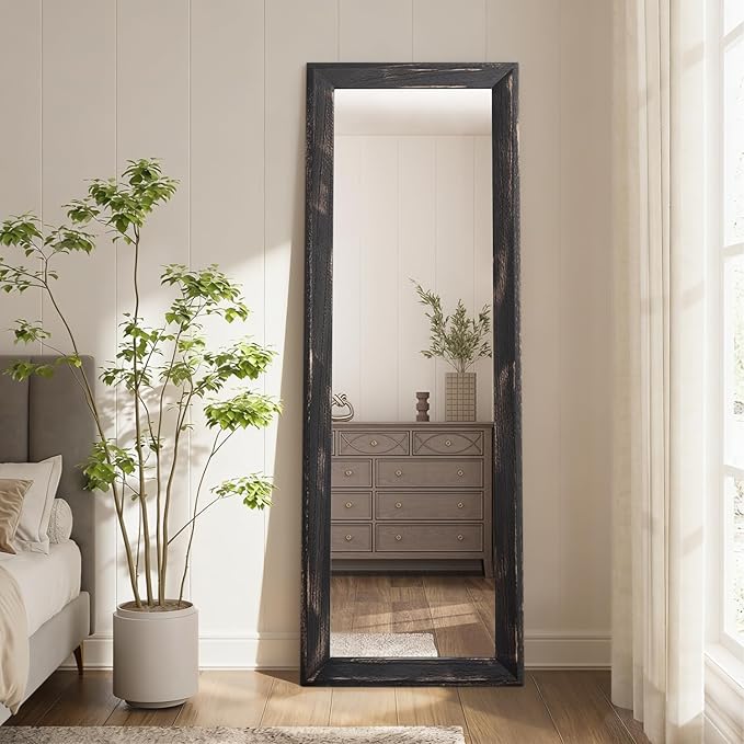AAZZKANG Rectangular Mirror Full Length Wooden Frame Retro Large Wall Hanging Mirrors 65"x22" for Bedroom Living Room Bathroom Dressing Room Hallway