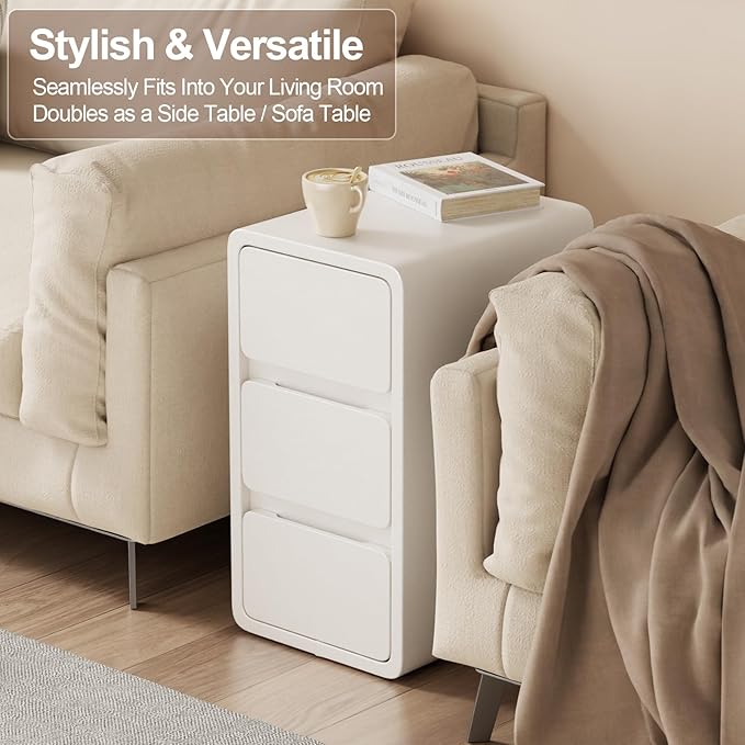 AQIMUELE Narrow Bedside Table,Narrow Night Stand with Drawers,Small Night Stand with Leather Surface for Bedroom