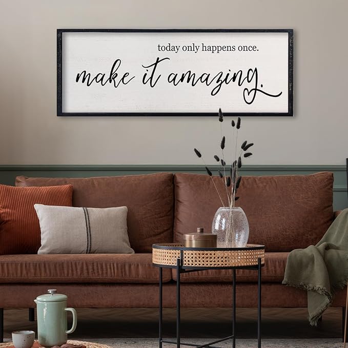 comurdyo Today Only Happens Once Make It Amazing Wall Art Decor 32x12 Inch Inspirational Motivational Quote Wall Sign (Black)