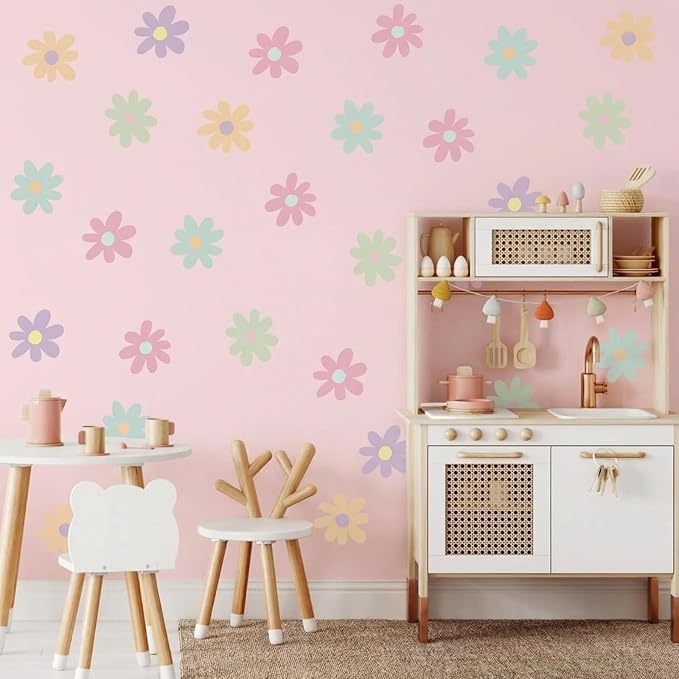 BBTO Daisy Wall Decal Flower Vinyl Wall Decals Daisy Stickers Floral Decals Peel and Stick for Nursery Art Bedroom Living Room(Simple Style,Novel Color)
