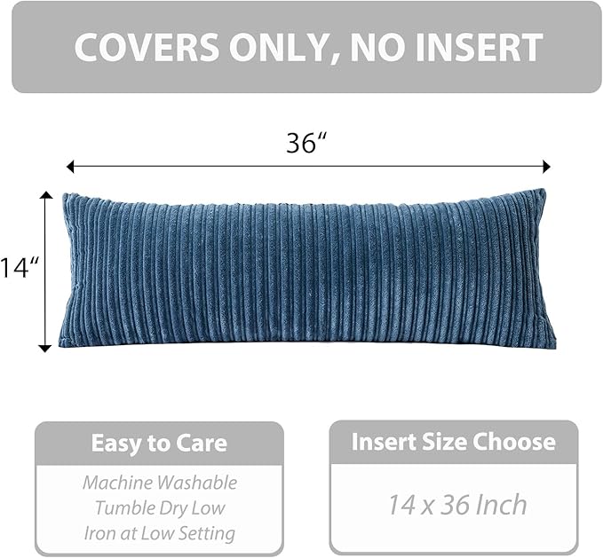 UGASA 14x36 Inch Pillow Cover Pack of 1 Soft Boho Stripe Corduroy Large Long Rectangular Lumbar Cushion Cover Farmhouse Decorative Throw Pillowcase for Bed Couch Sofa Bedroom Living Room, Dusty Blue