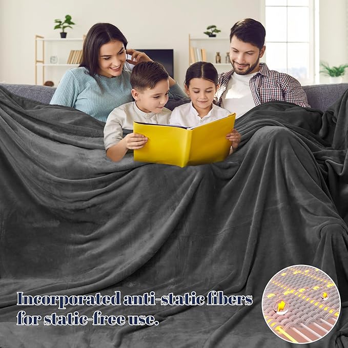 PHF Oversized King Big Fleece Blanket 120"x120", No Shed No Pilling Extra Large Soft Blanket, Giant 10'x 10' Lightweight for Bed, Sofa Travel and Camping, Suitable for All Season, Dark Grey