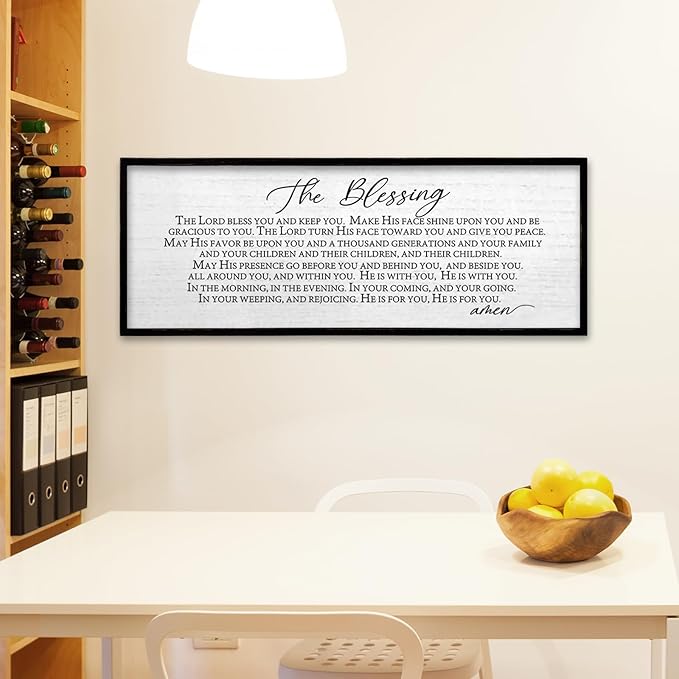 TQianJiang Christian Inspirational Quote Wall Decor The Blessing May The Lord Bless You Sign Scripture 40"×15" Home Bible Verse Positive Sayings for Catholic Living Room Religious Wall Art (Black)