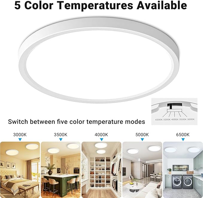 4 Pack LED Flush Mount Ceiling Light,9Inch 18W,3000K/3500K/4000K/5000K/6500K 5 Color Temperatures Ceiling Light Fixture for Kitchen Porch Hallway Bedroom Bathroom and Closet,White