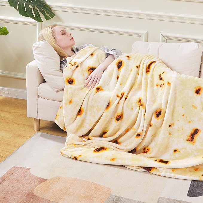 Burritos Tortilla Blanket Queen Size- Premium Lightweight Anti-Static Tortilla Throw Soft Couth Sofa Cozy Warm Flannel Taco Blanket Plush Gift for Daughter Mom, Bedroom Decor 90" x 90"(Burritos Queen)