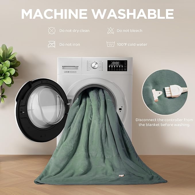 Heated Blanket Queen Size - Dual Controllers Electric Blanket Queen with 9 Heat Settings & 10 Hour Auto Off,Overheat Protection,Machine Washable 84"x90"(Lake Green)