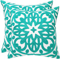 Alysheer Embroidered Spring Decorative Throw Pillow Cover 18"x 18" Set of 2, Boho Mandala Embroidery Turquoise Green Patterned Cushion Case for Sofa Couch Living Room Bedroom Outdoor