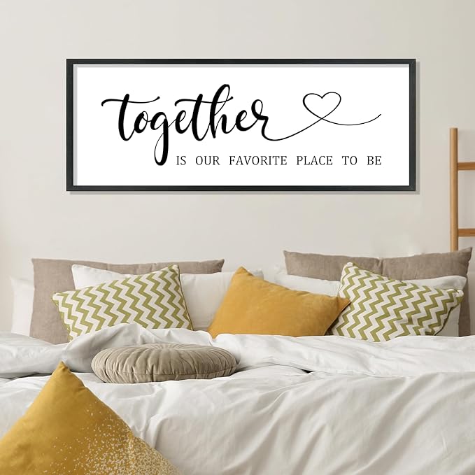 YWJKWLGS Together Is My Favorite Place to Be Sign Master Bedroom Wall Decor Above Bed 40x15 Inch Love Quotes Wall Art Large Rustic Modern Wood Framed for Couples (Black)
