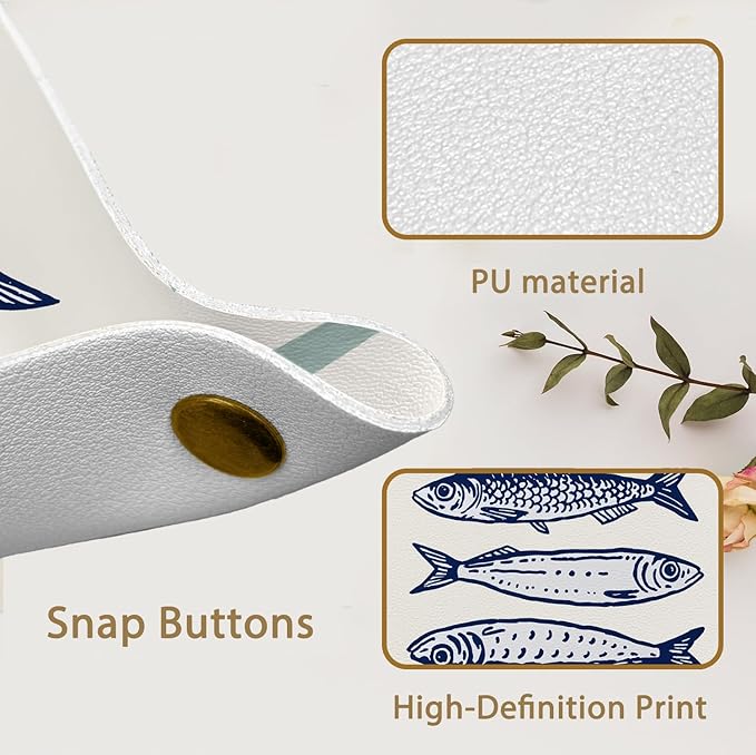 Coastal Beach Sardine Fish Jewelry Valet Tray for Women, Fish Gifts PU Leather Catchall Beside Caddy Nightstand Organizer Tray for Jewelry Rings Watches Keys and Accessories, 7.87x7.87in