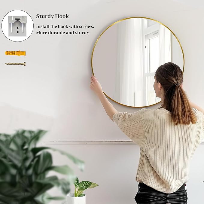 Gold Round Mirror 24 inch, 2 Pack Gold Circle Mirror, Round Bathroom Mirrors Metal Frame for Bathroom, Bedroom, Living Room, Hallway.