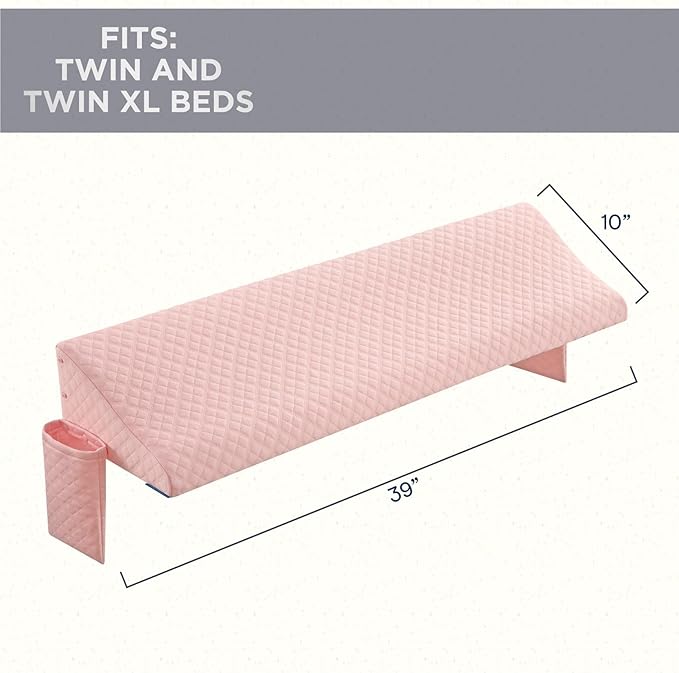Aeropostale Foam-Filled Bed Wedge Pillow for Twin Beds – Dorm, Kids & Teen Rooms – Headboard Gap Filler with Side Pocket for Bedside Essentials, Blush