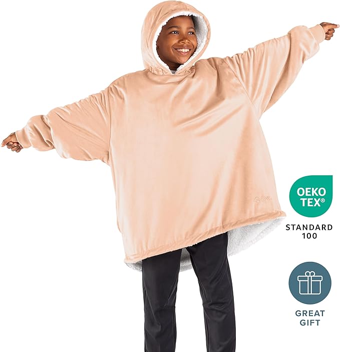 Bare Home Wearable Blanket Hoodie - Soft Plush Sherpa - Warm and Cozy - Oversized Wearable Blanket - Adult & Kid Sizes