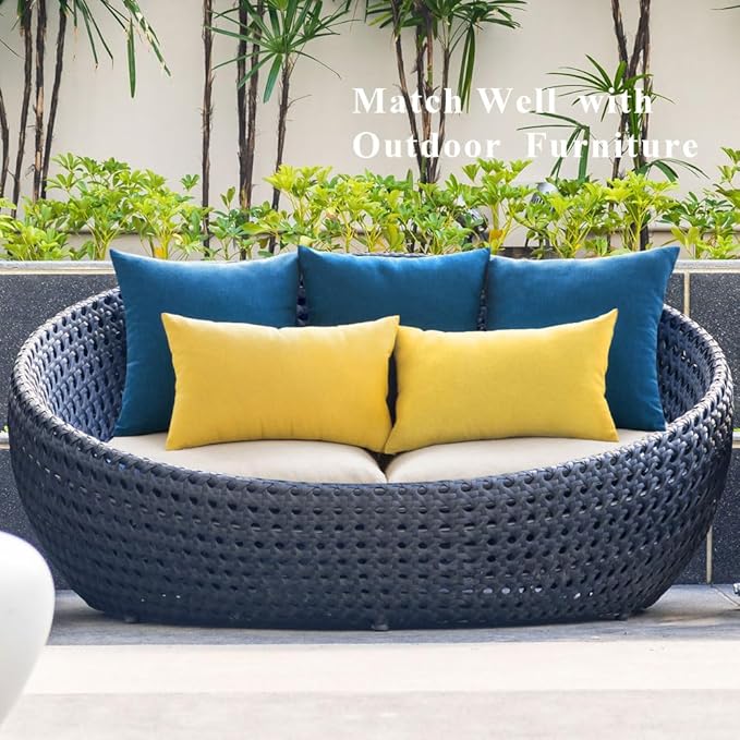 MIULEE Pack of 2 Decorative Outdoor Solid Waterproof Throw Pillow Covers Faux Linen Garden Farmhouse Coastal Cushion Cases for Summer Patio Tent Balcony Couch Sofa 20x20 Inch Blue