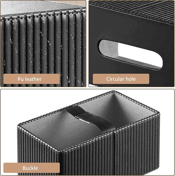 PUSU Plus Rectangular PU Leather Tissue Box Cover with Buckle Bottom - Modern Facial Tissue Dispenser Holder for Bathroom Vanity, Bedside Table, Bedroom, Office & Home Decor