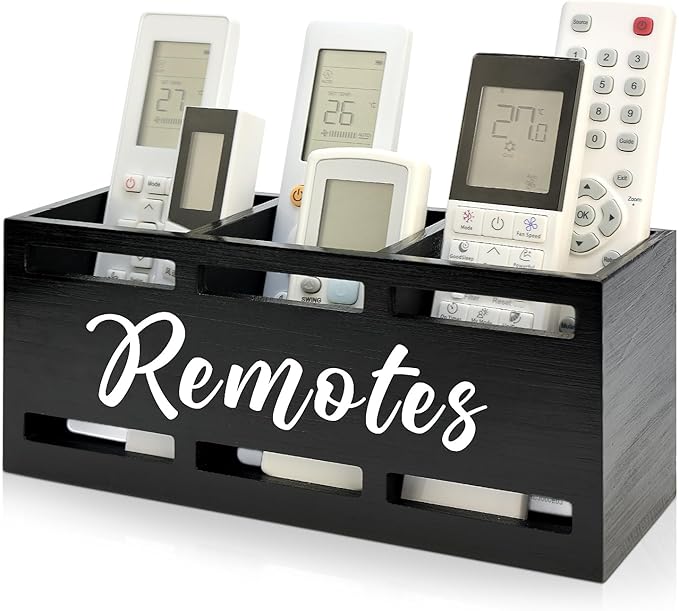 TV Remote Holder Wall Mount Remote Control Holders for Bed Wood Bedside Organizer Table Caddy Controller Holder Wall Mount Remote Controls Box Remotes Storage Black Caddies with 3 Slots