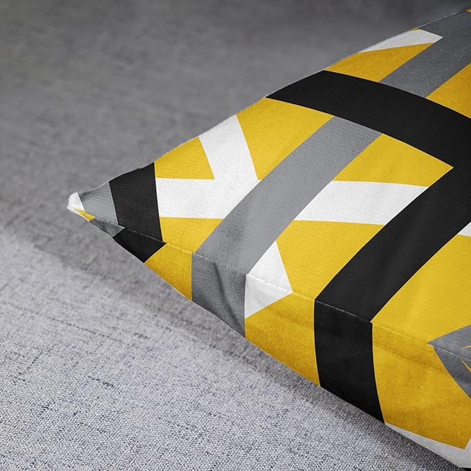 Emvency Set of 2 Throw Pillow Cover Yellow Black Stripes Grey White Design Retro Decorative Pillow Case Striped Home Decor Square 16x16 Inch Cushion Pillowcase