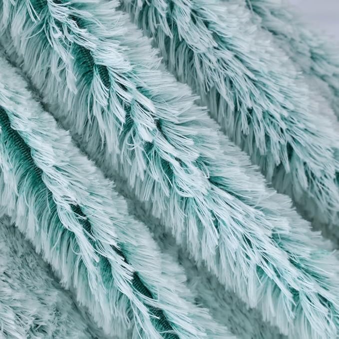 Plush Super Soft Blanket Bedding Sofa Cover Furry Fuzzy Fur Warm Throw Qulit Cozy Couch Blanket for Winter (51"x63",Green and White)