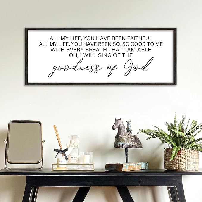 YWMZYKJGS Goodness of God Wall Decor 40"×15" Bible Verse Sign Christian Catholic Scripture Jesus Christ Prayer Large Home Office Wood Framed Wall Hanging Art (Black)