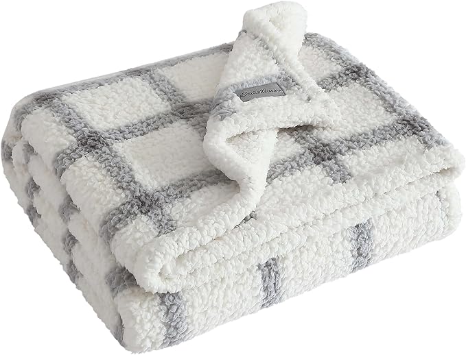 Eddie Bauer - Throw Blanket, Ultra-Soft Plush Bedding with Faux Shearling Reverse, Blanket for Couch & Bed (Bunkhouse Plaid Grey, 50" x 60")