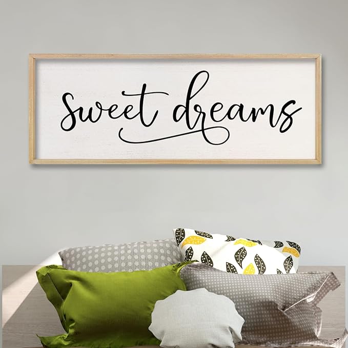 comurdyo Sweet Dreams Wall Decor Above Bed Sign 40" x 15" Master Bedroom Wooden Antique Framed Large Rustic Farmhouse Guest Room Beautiful Simple Hanging Plaque Over Bed Wall Art (Wood)