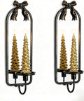 Candle Sconces Black Wall Decor: Set of 2 Metal Wall Candle Holder Decorative for Taper Pillar Candles - Vintage Bow Sconces Art for Fireplace Bathroom Livingroom