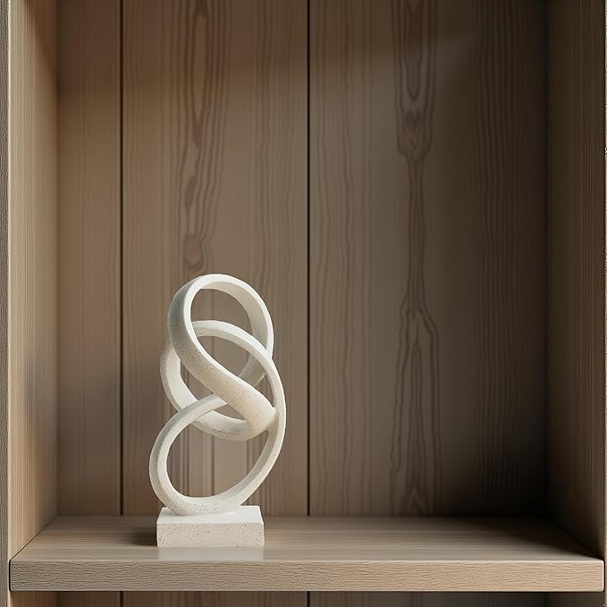 10" Modern Abstract Ribbon Decorative Sculpture, Knot Sculptures,Home Decor,Coffee Table Statues,Dining Living Room Desk Decor（White）