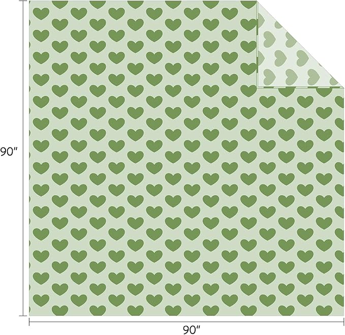 FY FIBER HOUSE Heart Flannel Queen Blanket Soft Cozy Blankets for Lover Gifts All Season Use, 90x90 Inches, Sage Green