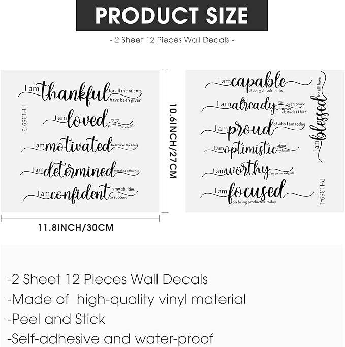 Epakh 2 Sheets Motivational Wall Stickers Decor Black Inspirational Wall Decal Art Inspirational Quote Stickers Vinyl Positive Wallpaper for Living Room Bedroom Office Nursery Restaurants Offices
