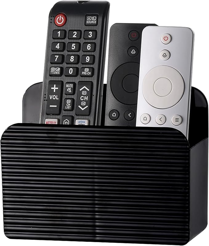 LINFIDITE Adhesive TV Remote Control Holder Wall Mount TV Remote Holder For Bedside Wall Remote Control Caddy Storage Organizer Stand Box （For 2 Or 4 Remote Controls – Black – Quantity 1）