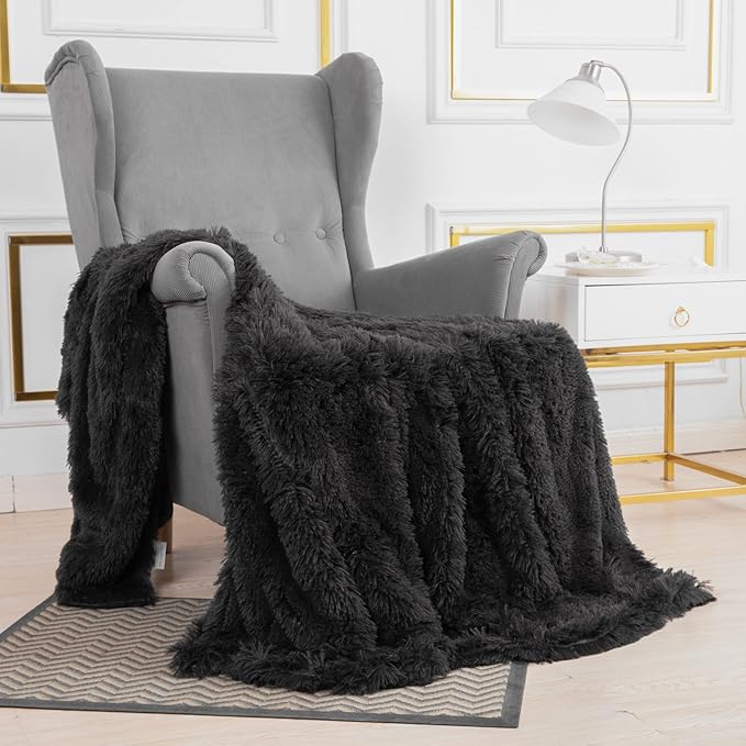 YUSOKI Long Faux Fur Throw Blanket for Sofa Couch,2 Layers,2.1lb,All Ages,Home Decoration, (Morel,50" x 60")