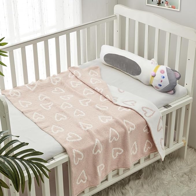 CREVENT 2Pcs 30''X40'' Cute Cozy Fluffy Warm Baby Blankets for Infants Toddlers' Bedding Crib Cot Stroller - Grey Cloud + Knit Pink