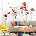 Watercolor Wall Stickers Red Flower Decal Removable Waterproof Wall Art Decor for Bedroom Living Room Offices Home Decoration