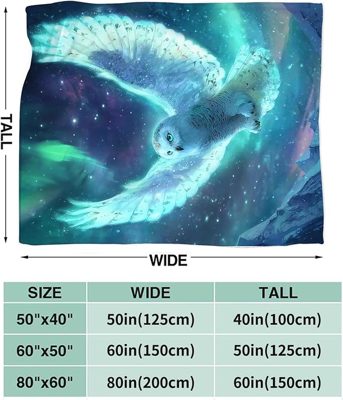 Snowy Owl Blanket for Girls Women Boys Men Adults Kids Soft Cozy Fleece Aurora Owls Bird Throw Blankets Gifts Warm Flannel Plush Lightweight Decor for Couch Bed Sofa 60"X50"