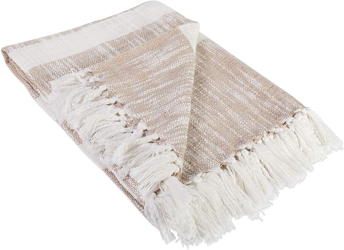 DII Mid-Century Modern Slub Stripe Woven Throw, Taupe, 50x60