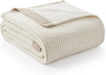 Amélie Home Waffle Blanket Queen Size for Bed, Soft Cozy Chenille Knit Blanket Warm Decorative for Bedroom, 90"x90", Ivory