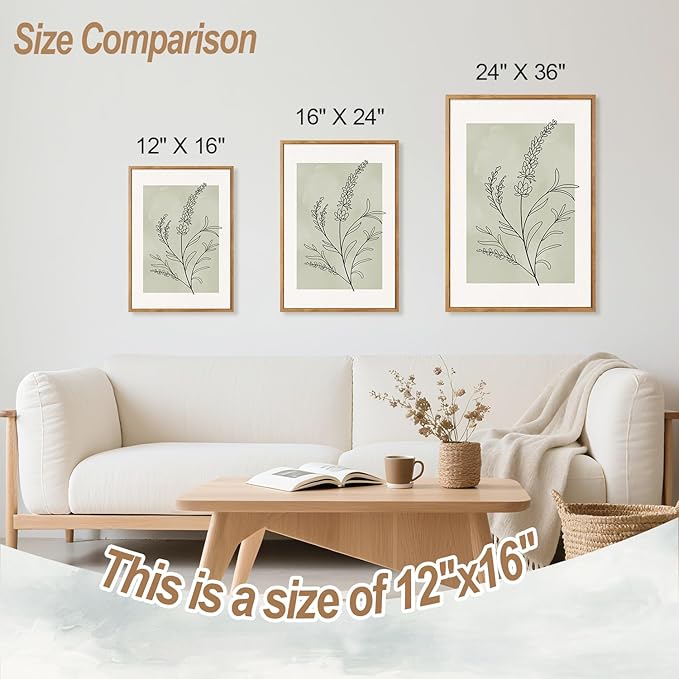 CHDITB Botanical Sage Leaf Framed Canvas Wall Art Set Of 3, Minimalist Wall Decor, Boho Nature Floral Greenery Wall Painting, Neutral Botanical Plant Art Prints For Dining Room Bedroom Decor 12”X16”