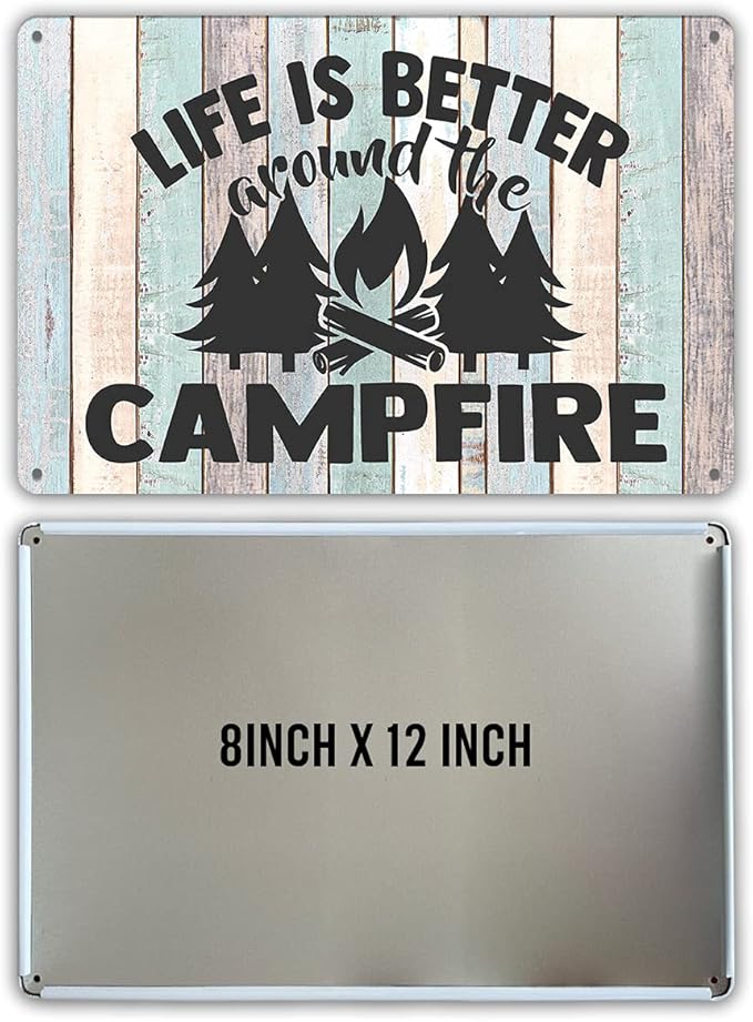 QIONGQI Funny Campsite Metal Tin Sign Wall Decor Farmhouse Rustic Camping Signs for Home Garage Men Cave Yard Decor Camper