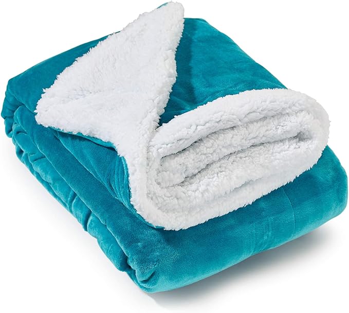 Genteele Sherpa Throw Blanket Super Soft Reversible Ultra Luxurious Plush Blanket, 60 x 70 inches, Teal/White